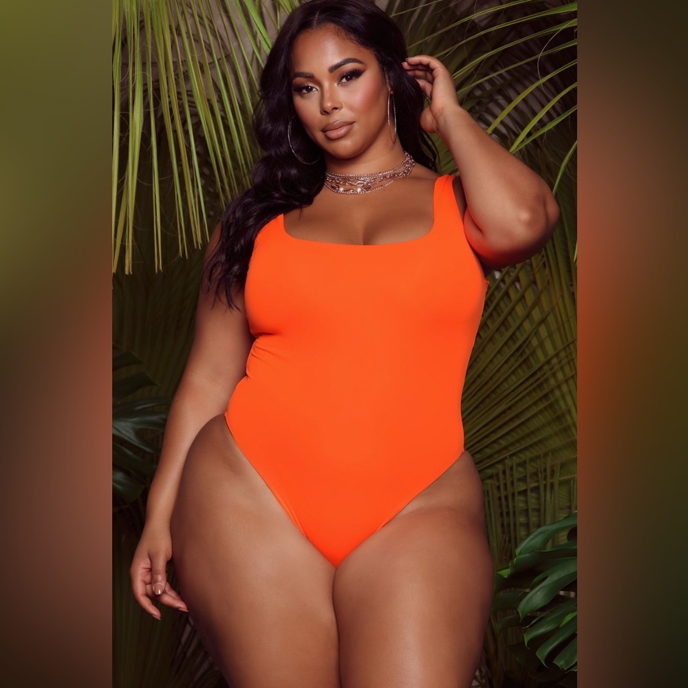 Fashion Nova Bright Neon Orange Tank one piece Swimsuit 2X